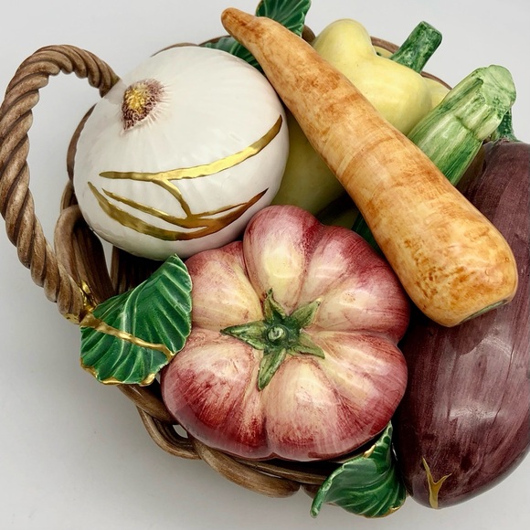 Kintsugi Italian Pottery Vegetable Basket Majolica Gold Crack Art Gift Italy MCM - Picture 12 of 16